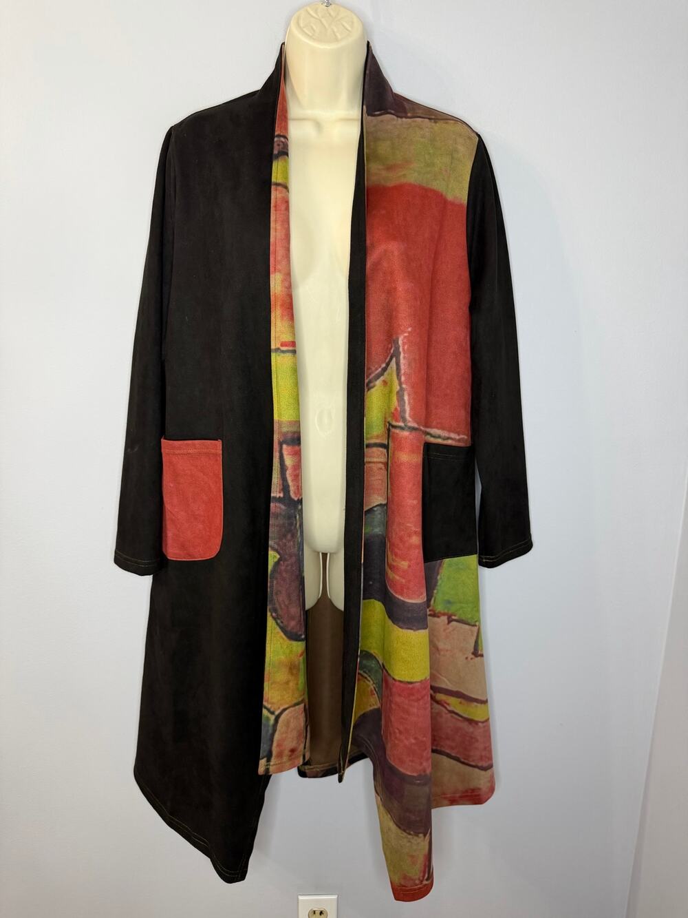 Talk of The Walk Faux Cardigan Duster Abstract Print Art to Wear Sz L